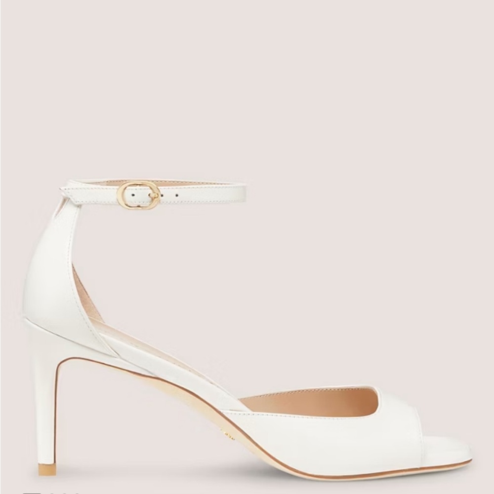 Stuart Weitzman White Ankle-Strap Peep-Toe Heels